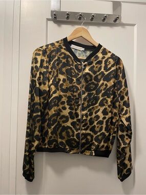 Leopard Print Bomber Jacket in Brown and Black like new